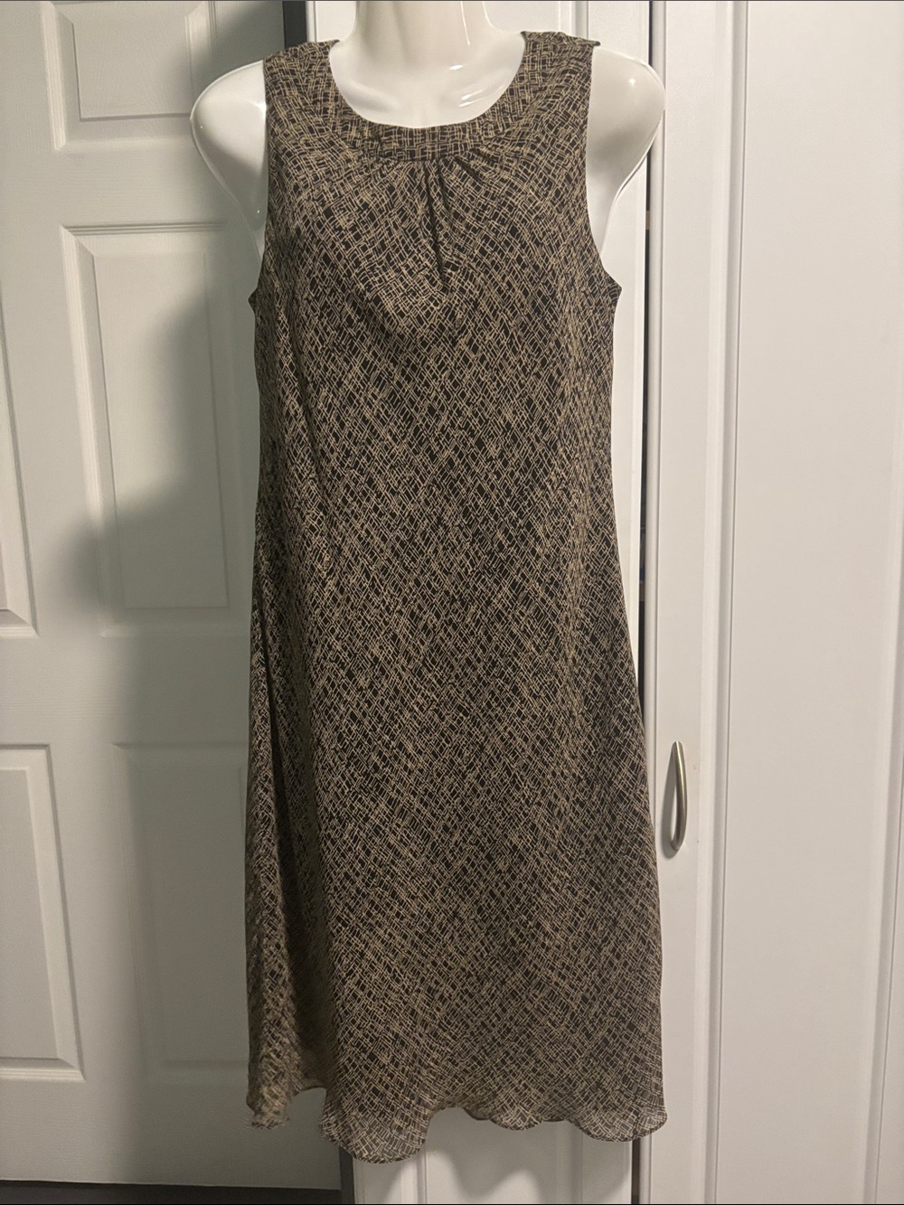 LOFT Beige and Black Sleeveless Midi Dress
